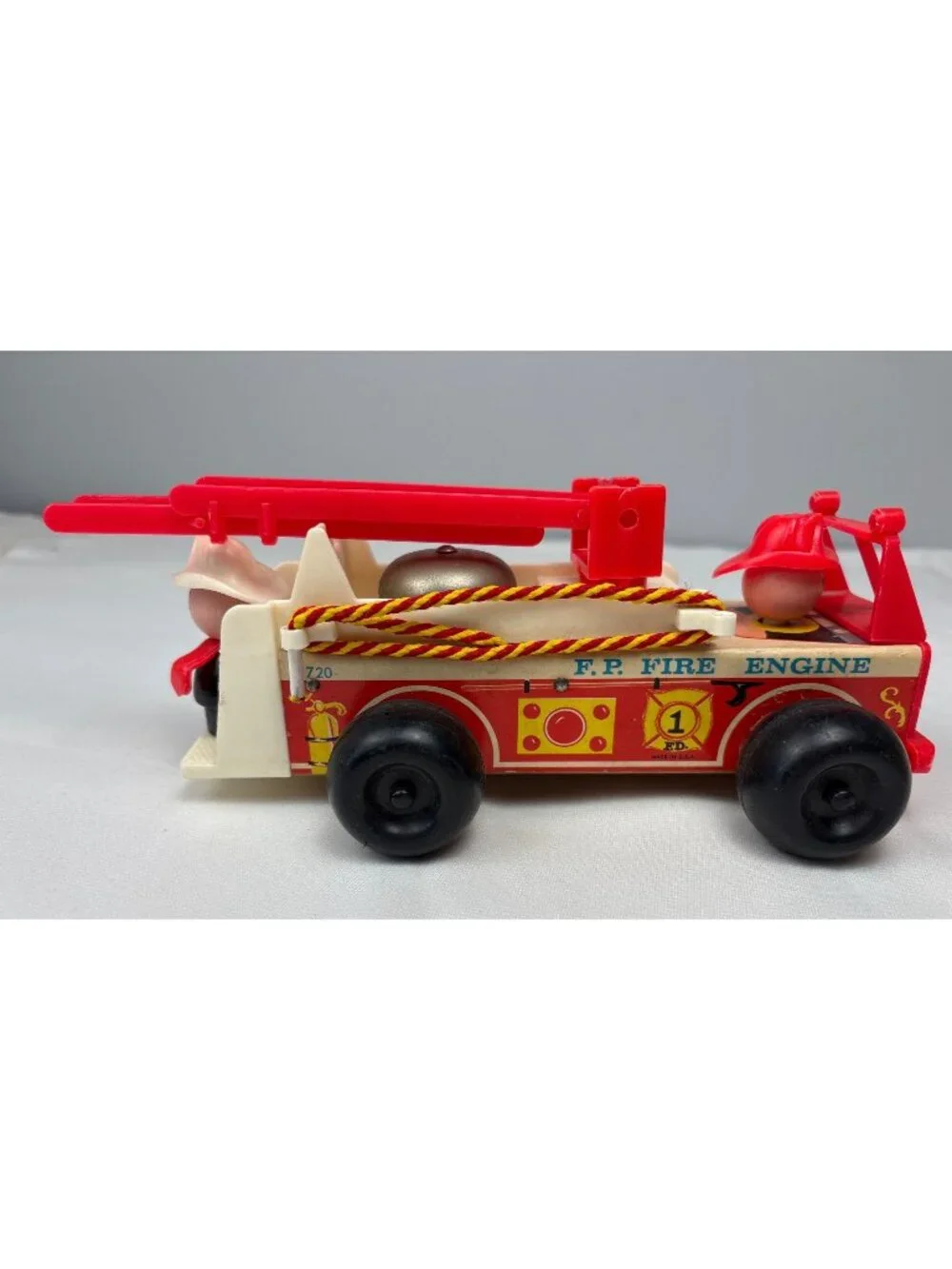 1968 Fisher-Price Fire Engine Toy with Figures & Accessories Vtg